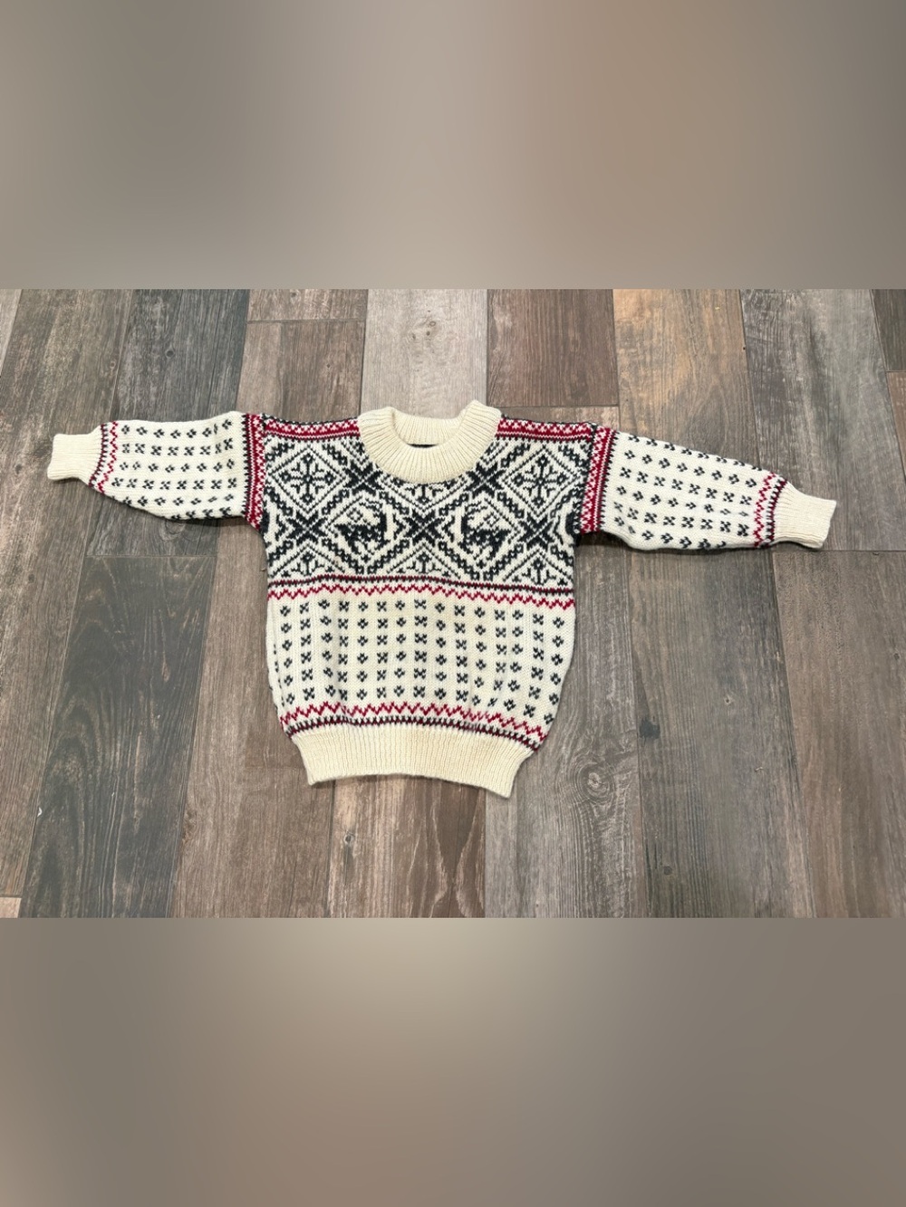 Norlender Norway Knit Sweater Kids Sz 2 Reindeer Fair Isle 100% Wool Holiday